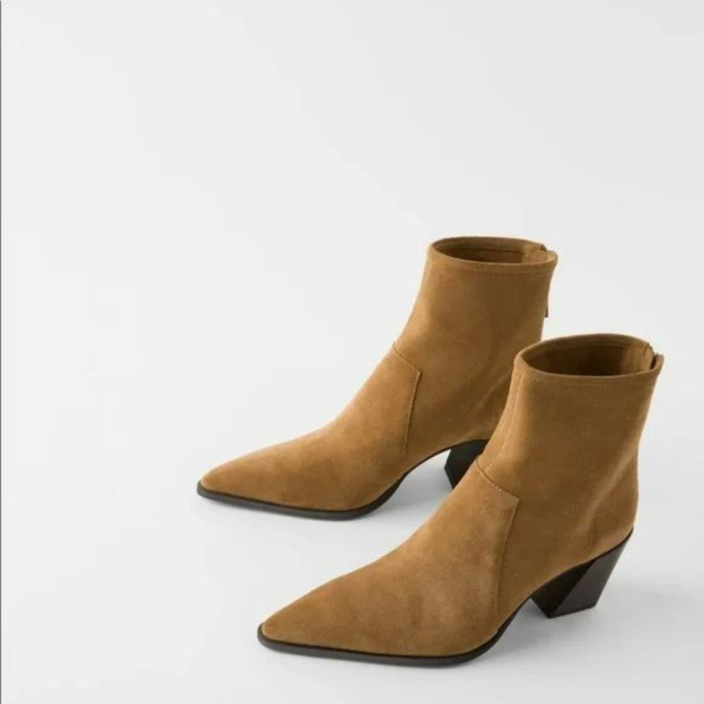 Zara Soft Split Real Leather Heeled Ankle Boots